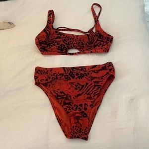 Red Leopard High Waisted Bikini